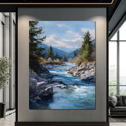 Alpine River Through Pines - NicheCanvas