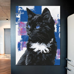 Nocturnal Blue Eyed Feline Portrait - NicheCanvas