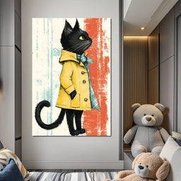 Elegant Feline in Rain Coat - NicheCanvas
