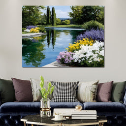 Garden Reflection Tranquil Pond - NicheCanvas