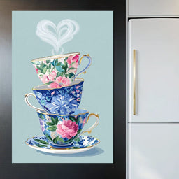 Vintage Floral Teacup Stack Delight - NicheCanvas