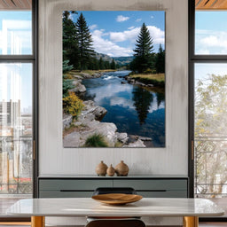 Mountain River Pines Reflection - NicheCanvas