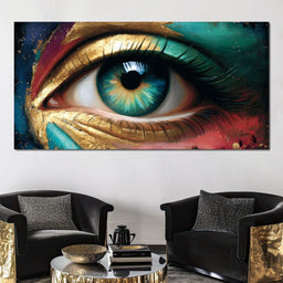 Golden Teal Visionary Eye Portrait - NicheCanvas