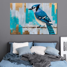Blue Jay on Golden Birch - NicheCanvas