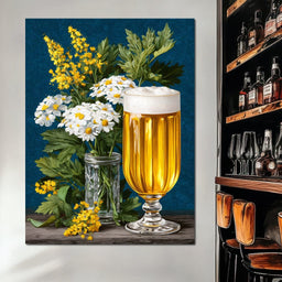 Golden Ale and Garden Daisies - NicheCanvas