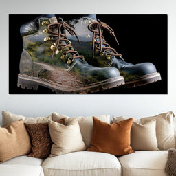 Mountain Trail Hiking Boots Double Exposure - NicheCanvas