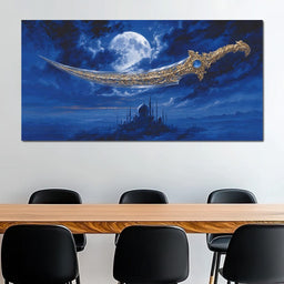 Golden Scimitar Under Full Moon - NicheCanvas