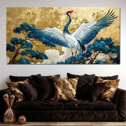 Majestic Crane Over Golden Waters - NicheCanvas