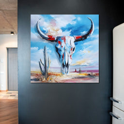 Desert Longhorn Skull Sunrise - NicheCanvas