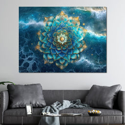 Lotus Reverie Over Ocean Waves - NicheCanvas