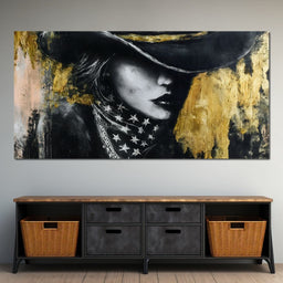 Golden Cowgirl Noir Star Silhouette - NicheCanvas