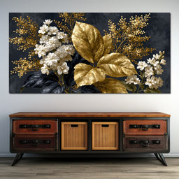 Gilded Foliage Upon Midnight Velvet - NicheCanvas