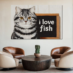 Tabby Cat Loves Fish - NicheCanvas