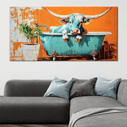 Cow in a Tub Vibrant Quirkiness - NicheCanvas