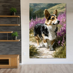 Corgi Along Heather Pathway - NicheCanvas