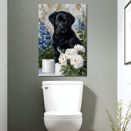 Midnight Pup Among Peony Grace - NicheCanvas