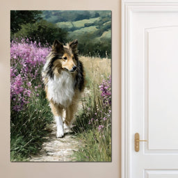 Sheltie Meadow Path Portrait - NicheCanvas