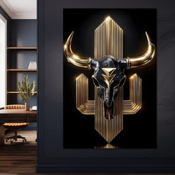 Golden Bull Deco Skull Majesty - NicheCanvas