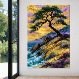 Golden Shoreline Beneath An Ancient Pine - NicheCanvas