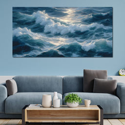 Sunlit Ocean Cresting Waves - NicheCanvas