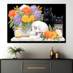 Halloween Bouquet Cats Skull Candle - NicheCanvas