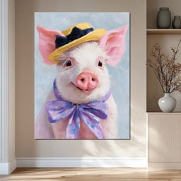 Charming Piglet With Sun Hat - NicheCanvas