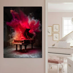 Grand Piano Burst of Vibrant Fire - NicheCanvas