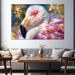 Golden Pink Flamingo Portrait - NicheCanvas
