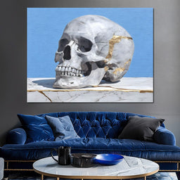 Kintsugi Skull on Marble Stilllife - NicheCanvas