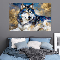 Sapphire Wolf Gold Radiance - NicheCanvas