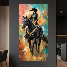 Gallant Cowgirl Riding Midnight - NicheCanvas