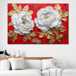 Golden Petals on Ruby Waves - NicheCanvas