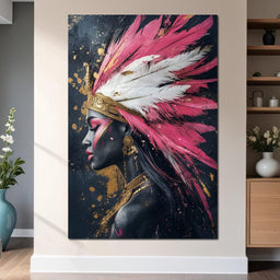 Gold & Pink Feathered Majesty - NicheCanvas