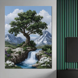 Majestic Tree Mountain Falls - NicheCanvas