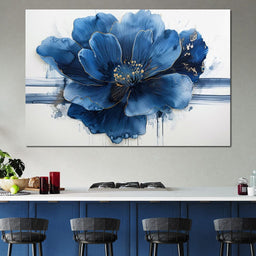 Sapphire Petals with Gold Dew - NicheCanvas