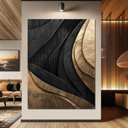 Grey and Gold Wooden Waves 004 - Johanjjf - NicheCanvas