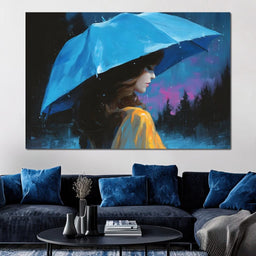 Blue Umbrella Evening Reverie - NicheCanvas