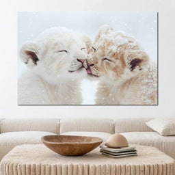 Winter Embrace Lion Cubs - NicheCanvas