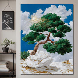 Sunlit Pine on White Cliff - NicheCanvas