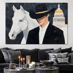 Capitol Cowboy With Noble Steed - NicheCanvas