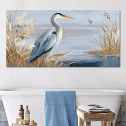 Coastal Heron Marsh Stillness - NicheCanvas