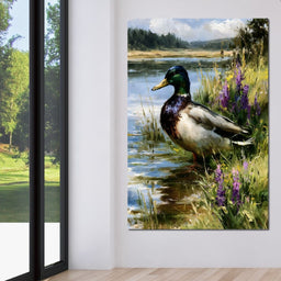 Solitary Mallard By The Still Shore - NicheCanvas