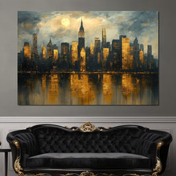Golden Metropolis Reflection - NicheCanvas