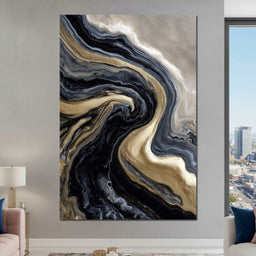 Liquid Gold Onyx Swirl Flow - NicheCanvas