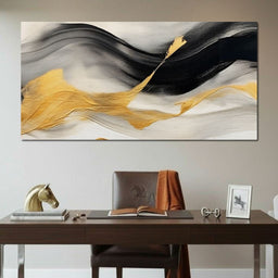 Modern Gold Black Fluid Waves - NicheCanvas