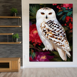 Snowy Owl Garden Blooming - NicheCanvas