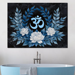 Om Symbol Blue Lotus Wreath - NicheCanvas