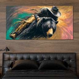 Cowboy Charge On Midnight Bear - NicheCanvas
