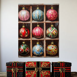 Vintage Christmas Ornaments Grid - NicheCanvas