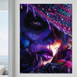 Neon Sugar Skull Rose Beauty - NicheCanvas